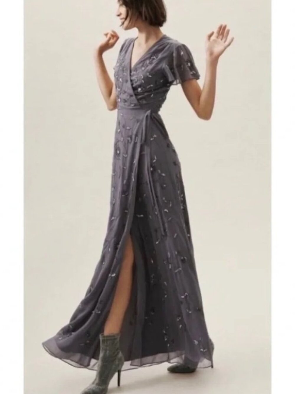 BHLDN Plymouth Beaded Wrap Dress in Hydrangea
